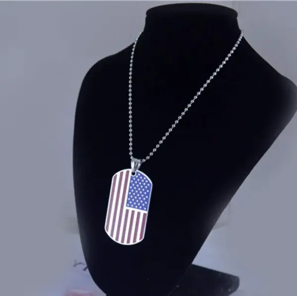 oly-cdb0757508a234319d7243bd463a80f4 Wholesale Stainless Steel American Flag Necklace Hip Hop Fashion Elegant Cool Dog Tag Pendant Necklace Unisex Geometric Pattern Jewelry