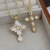 Wholesale Jewelry Religion Simple Style Classic Style Cross Copper Zircon 18K Gold Plated Pendant Necklace Box Chain Twisted Rope Chain