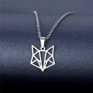 Wholesale Stainless Steel Hollow Out Animal Necklace Fox Pendant Wish Geometric Clavicle Chain Jewelry Simple Polished Metal For Women