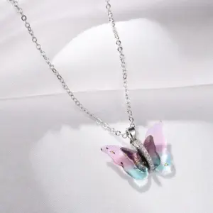 TA207-2# Gold Powder Colorful Butterfly Necklace