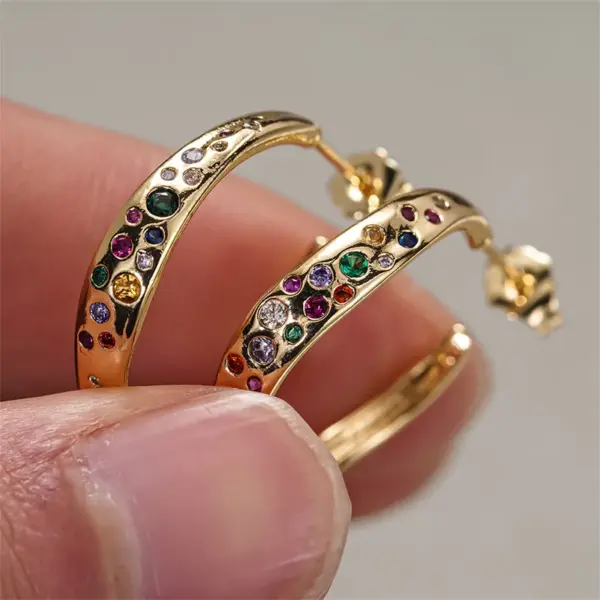 Wholesale Geometric Claw Setting Earrings For Women In Copper With KC Golden Water Plating And Zircon Inlay
