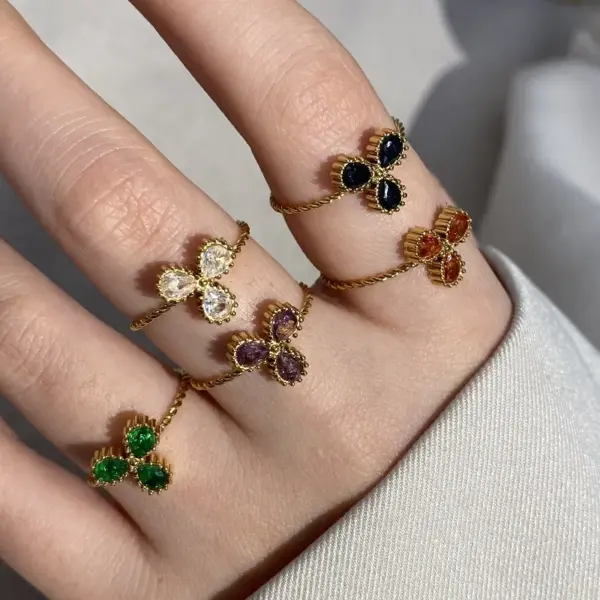 Wholesale Simple Exquisite Fashion Elegant Light Luxury High-End Gorgeous Versatile Open Ring Titanium Steel Vacuum Electroplated 18K Gold Plated Rhinestone Zircon Ring