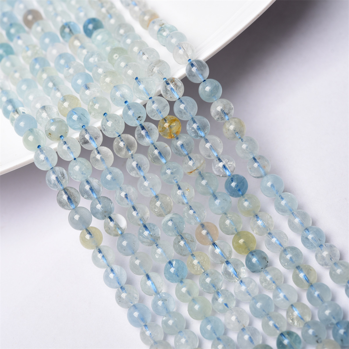 Wholesale Fuhong Jewelry Natural Aquamarus Beads Round Beads DIY Bracelet Beads Jewelry Accessories Semi-finished Products