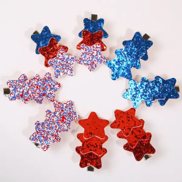 Wholesale American Independence Day Star Hair Clip Festival Side Swept Bangs Clip Bow Hair Accessory Suitable For Girls Black White Green And Army Yellow