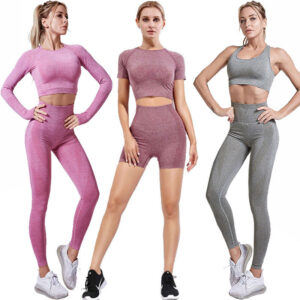oly-ce1e33b01b8de5b600788772677e28e9 Wholesale Popular Seamless Yoga Clothing Set, Short-Sleeved Jacquard Sports Fitness Clothing, Quick-Drying, Comfortable for Women
