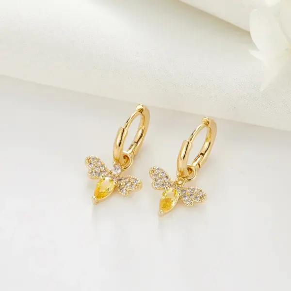 Wholesale Animal Clip Earrings For Women With Copper Posts, Electroplated 14K Real Gold Plated And Artificial Gemstone Inlay