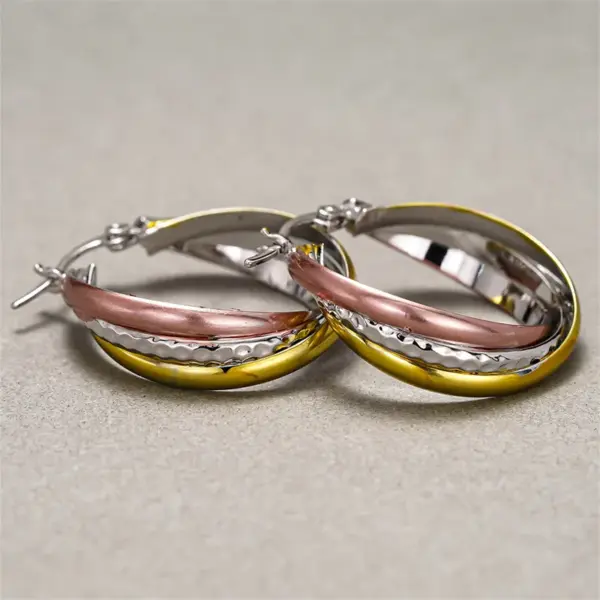 Wholesale Three-dimensional Geometric Earrings For Women In Copper With KC Golden Plated Water Plating And 0.03µm Thickness