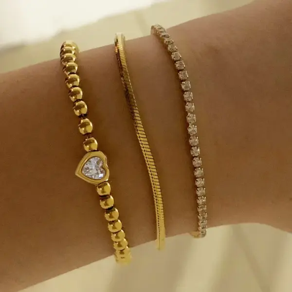 Wholesale PVD Coated Real Gold Plated 16K White Plating Heart Shape 304 Stainless Steel Modern Style Simple Waterproof Non Tarnish Bracelets Necklace