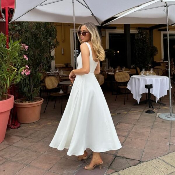 oly-ce4d6b7e0785348741b5655246a5bcc3 Wholesale A588DS Summer Solid Color Square Collar Sleeveless Sling Long Fashion Women's dress