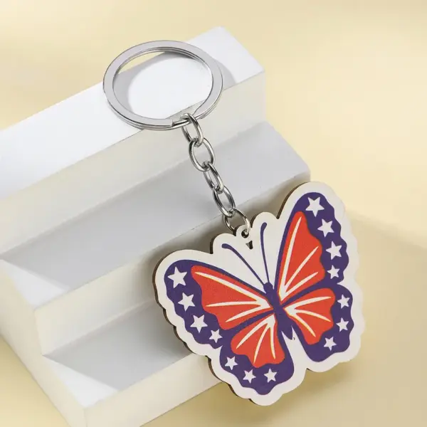 Wholesale 1 Piece Retro American Flag Eagle Wood Unisex Keychain