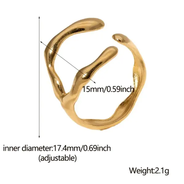 Wholesale PVD Coated Real Gold Plated 18K Gold Geometric 304 Stainless Steel Simple Style Waterproof Non Tarnish Open Rings
