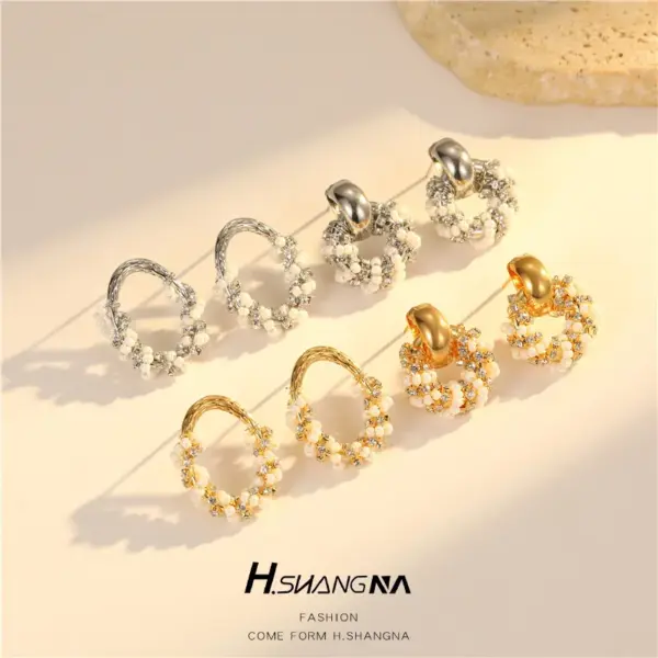 Wholesale Oval Copper Stud Earrings With Seed Bead Inlay, Featuring 925 Sterling Silver Posts For Women In Simple Style