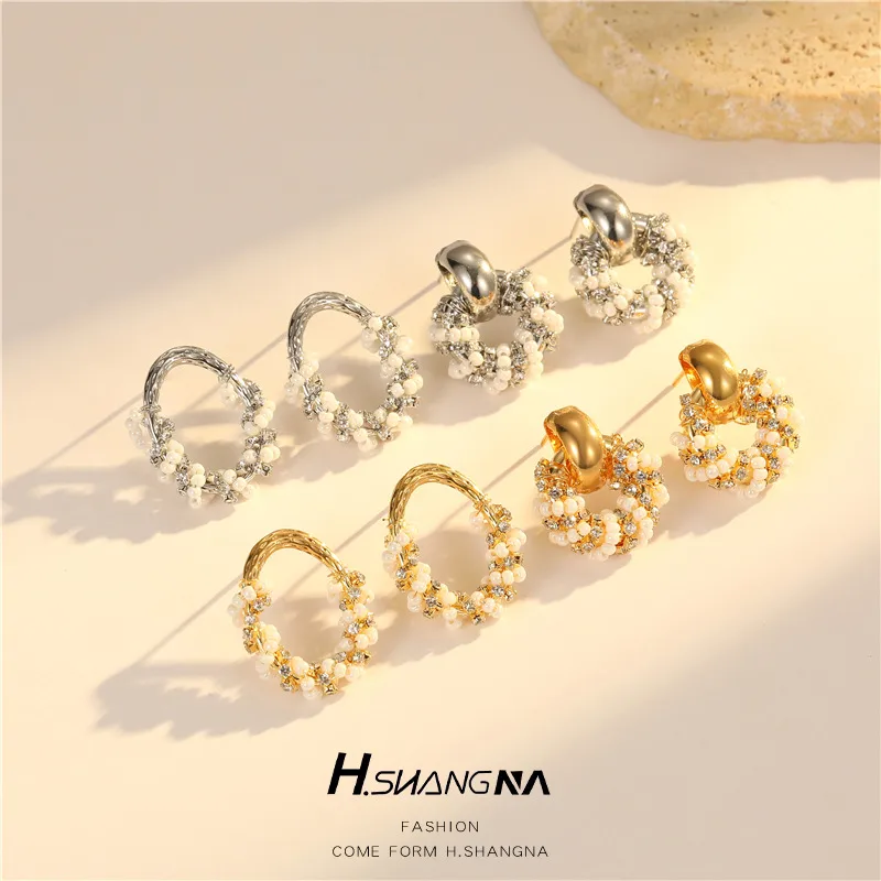 Wholesale Oval Copper Stud Earrings With Seed Bead Inlay, Featuring 925 Sterling Silver Posts For Women In Simple Style