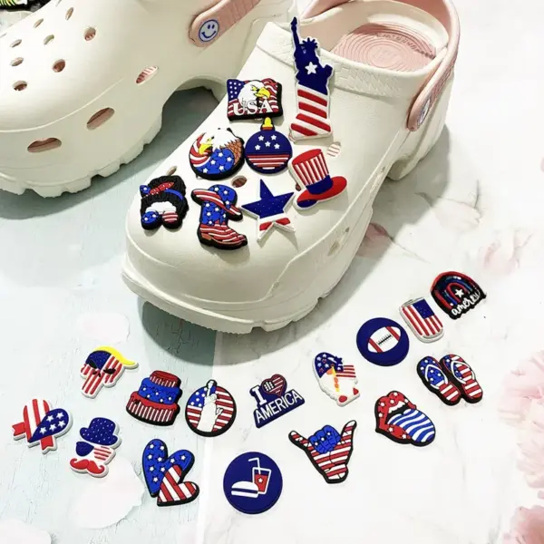 Wholesale PVC Shoe Buckle For Slippers Featuring United States Pattern, Perfect For Independence Day Celebration