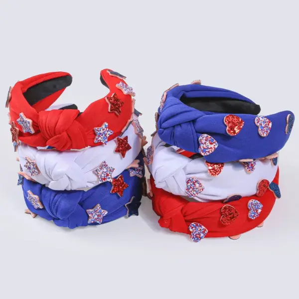 Wholesale American Independence Day Wide Fabric Heart Star Headband Party Holiday Hair Accessories Black White Green Red Dark Black Pink