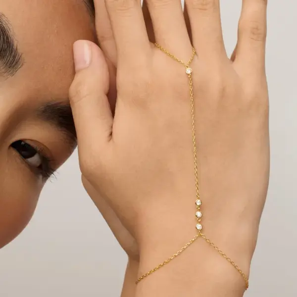 Wholesale Fashionable Titanium Steel 18K Gold Plated Bracelet With Diamond Small Round Piece Color Retention Women Stainless Steel Finger Clip Bead Finger Chain Vacuum Electroplating 18K Gold Retention