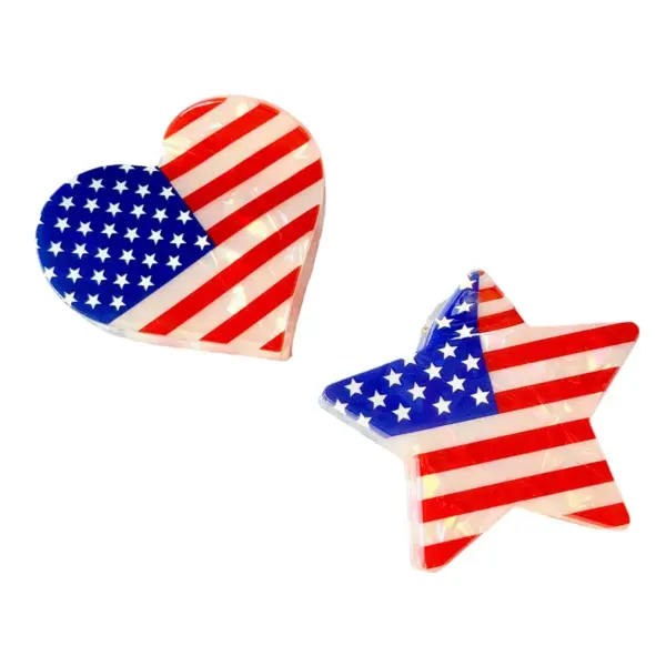 Wholesale American Flag Hair Claws For Women, Acrylic Hairpin Accessories Featuring Independence Day Design