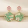 Wholesale Painted Flower Multicolor Stud Earrings In Copper Alloy With 18K Real Gold Plated Finish, Unisex Design