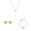 Wholesale 3pcs/set Victory V-shaped Jewelry Set 18K Gold Plated Waterproof Stainless Steel Necklace Earrings Bracelet Three-piece Set Simple Elegant Brand Style Jewelry Accessories Wholesale Christmas Birthday Gift Choice