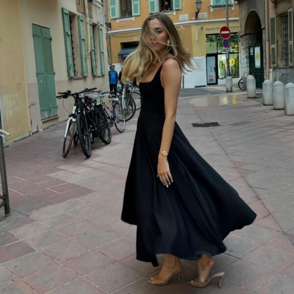 oly-cece67c0d2268e9bc6468066bea9ccd9 Wholesale A588DS Summer Solid Color Square Collar Sleeveless Sling Long Fashion Women's dress