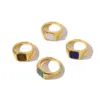 Wholesale Square Brass Ring For Women With Natural Stone Inlay, 18K Real Gold Plated Bezel Setting Featuring Water Plating Process