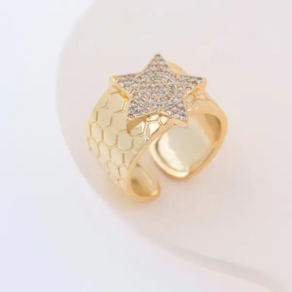 Wholesale Jewelry Elegant Retro Streetwear Star Heart Shape Copper Zircon 18K Gold Plated Open Rings