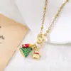 Wholesale Fashionable Luxury Copper Plated 18K Gold Christmas Pendant Necklace Women's Geometric Pattern Simple Style Christmas Gift