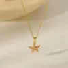 Wholesale 304 Stainless Steel Copper 18K Gold Plated Beach Simple Style Inlay Starfish Shell Fish Tail Artificial Pearls Zircon Pendant Necklace
