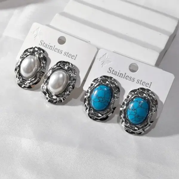 Wholesale 304 Stainless Steel Artificial Pearl Oval Women's Earrings Feminine Style Unisex