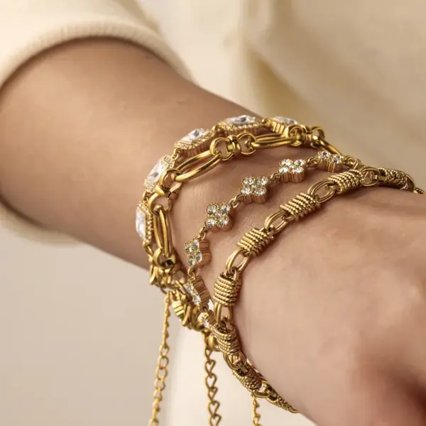 Wholesale Round Easter Bracelet For Women In 18K Real Gold Plated 304 Stainless Steel With Rhinestones And 0.03µm Plating Thickness