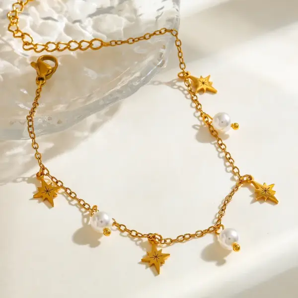 Wholesale PVD Coated Real Gold Plated Pearl 304 Stainless Steel IG Style Elegant Lady Waterproof Non Tarnish 304 Stainless Steel Lobster Trigger Clasp Closure Y-Necklace