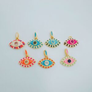 Wholesale Gold-plated copper pendant with blue eyes, evil eye design, DIY jewelry, bracelet, necklace.