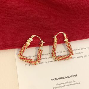 R5363 red broken silver earrings