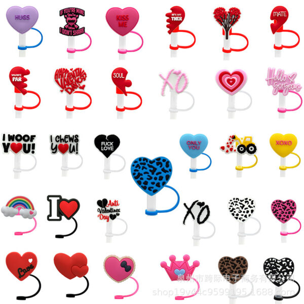 Wholesale Sweetheart diy decorations accessories straw sleeve silicone dust plug 10MM Valentine's Day straw cap straw dust-proof