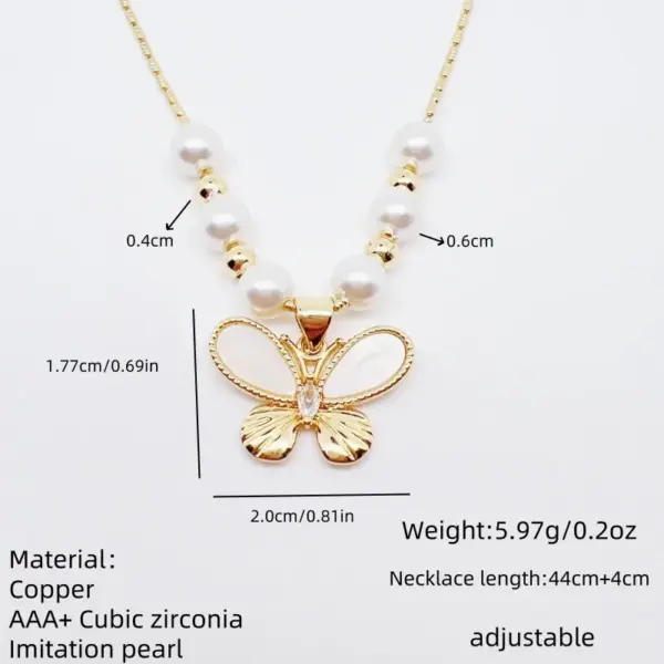 Wholesale Jewelry Elegant Lady Romantic Heart Shape Butterfly Shell Copper Pendant Necklace