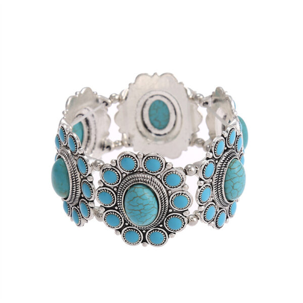 Wholesale Electroplated alloy turquoise bracelet, Bohemian style bracelet, antique silver jewelry, vintage ornaments, natural stone jewelry