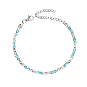 Light Blue White 3mm diamond-studded silver bracelet