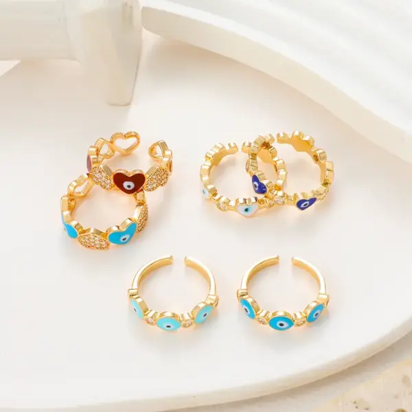 Wholesale Vintage Style Simple Style Eye Copper Plating Inlay Zircon 14k Gold Plated Open Ring