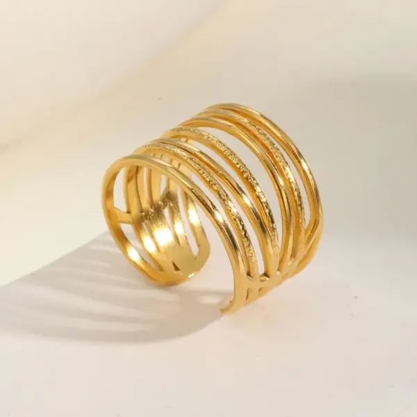 Wholesale PVD Coated Real Gold Plated 18K Gold Geometric 201 Stainless Steel Vintage Style Simple Style Classic Style Waterproof Non Tarnish Rings