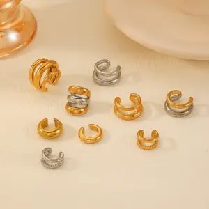 Wholesale PVD Coated Real Gold Plated 18K Gold C Shape Solid Color 304 Stainless Steel Simple Style Classic Style Waterproof Non Tarnish Ear Cuffs