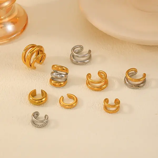 Wholesale PVD Coated Real Gold Plated 18K Gold C Shape Solid Color 304 Stainless Steel Simple Style Classic Style Waterproof Non Tarnish Ear Cuffs