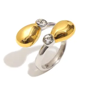 Snake Head Zircon Open Ring-Two-Tone