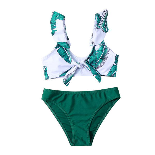 Wholesale Leaf Print Children's Swimsuit Women's Bikini Ruffled Girls' Swimwear