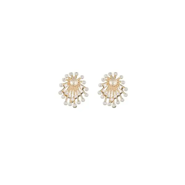 Wholesale Plant Stud Earrings With 925 Sterling Silver Posts, Copper Base, 14K Real Gold Plated, And Zircon Inlay In Gold