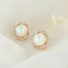 Wholesale Flowers Earrings With Bezel Setting In Copper And 14K Real Gold Plated, Featuring Zircon And 925 Sterling Silver Ear Pins