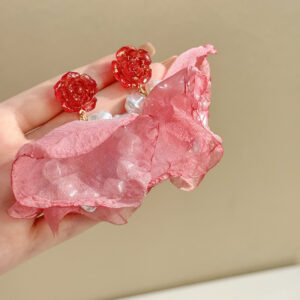 Rose fabric pearl earrings
