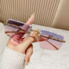 Wholesale trend cheetah sunglasses frameless square colored glasses men retro metal sunglasses women factory