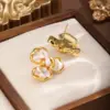 Wholesale Handmade Copper Earrings For Women Featuring Flowers Design With 18K Real Gold Plated And Shell Inlay