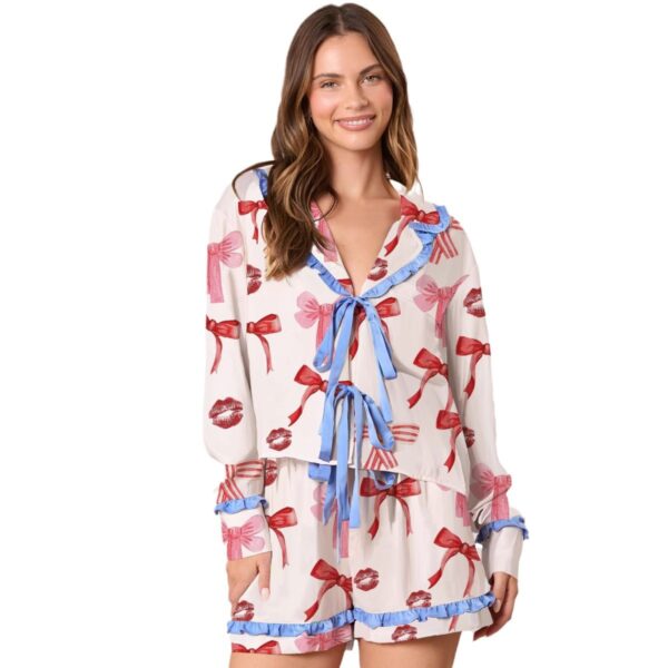 Wholesale Ruffled Long Sleeve Two-piece Thin Printed Valentine's Day Series Pajamas Casual suit