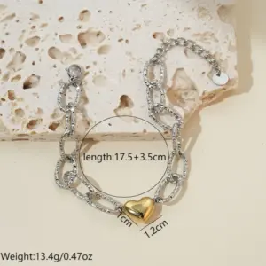 Dual-Color Patchwork Peach Heart Bracelet / One Size